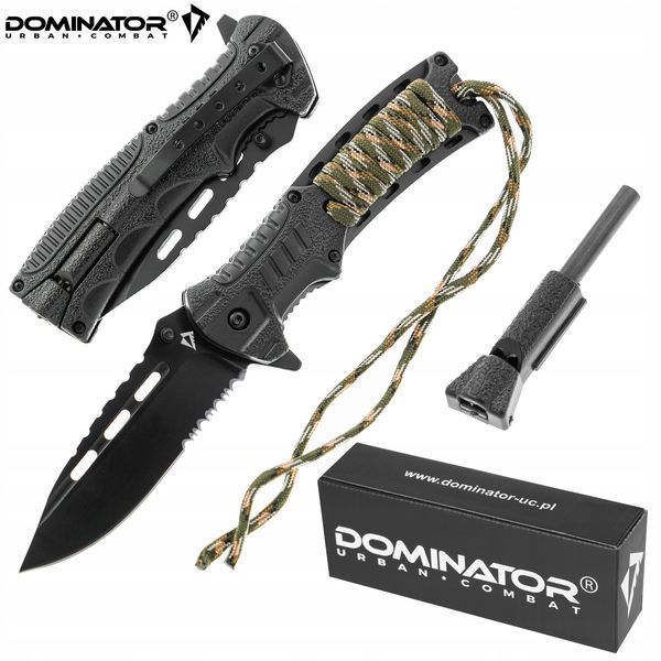 Складной нож Dominator черный с паракордом встроенный спасательный свисток для походов и ежедневного использования 2250 фото