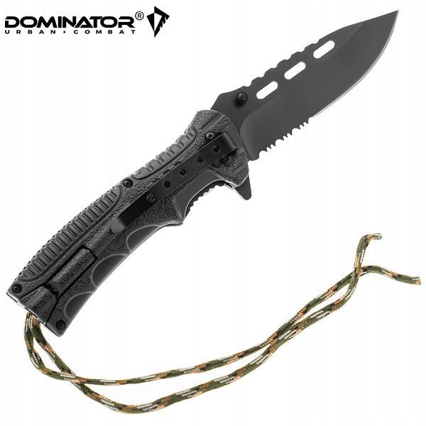 Складной нож Dominator черный с паракордом встроенный спасательный свисток для походов и ежедневного использования 2250 фото