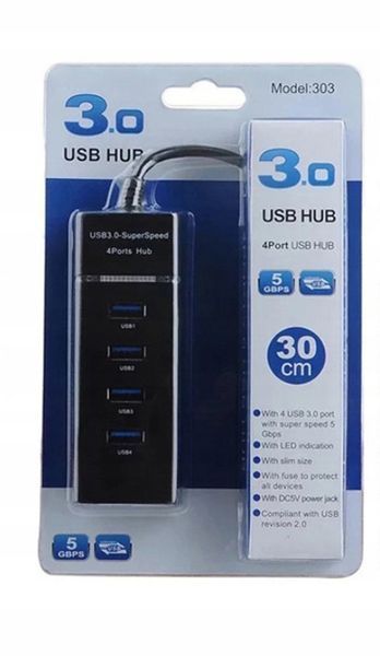 USB-концентратор Koanni черный 4 порта 30 см для ноутбука и ПК 2406 фото