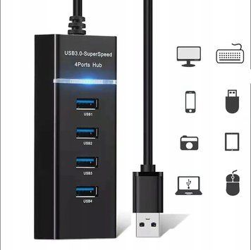 USB-концентратор Koanni черный 4 порта 30 см для ноутбука и ПК 2406 фото