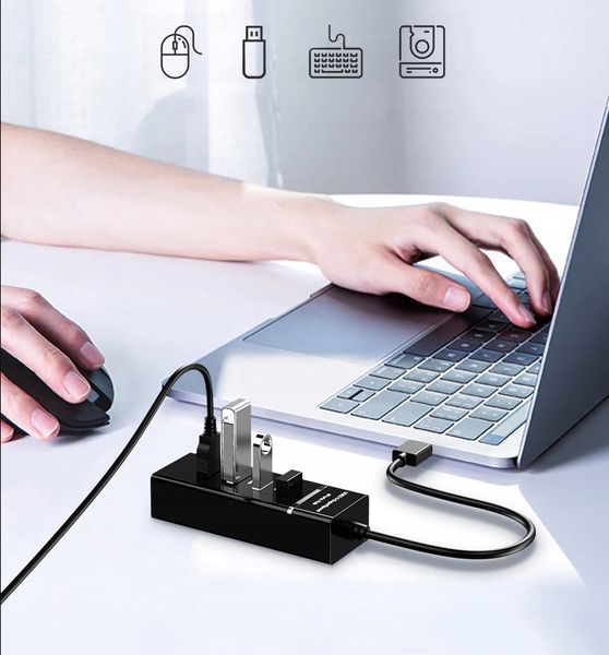 USB-концентратор Koanni черный 4 порта 30 см для ноутбука и ПК 2406 фото