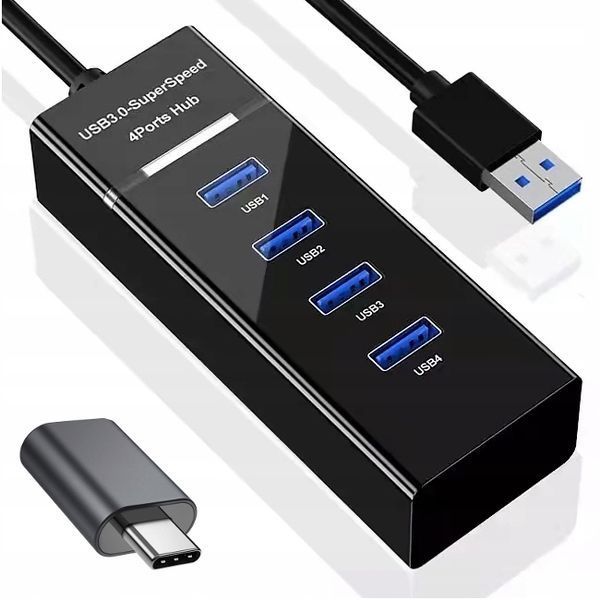 USB-концентратор Koanni черный 4 порта 30 см для ноутбука и ПК 2406 фото