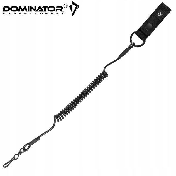 Страховочный шнур с карабином и тренчиком Dominator черный на ремень для пистолета ножа ключей 2255 фото