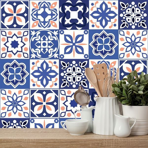 Самоклеящаяся ПВХ плитка 10 шт 20&times;20 см (0,4 м&sup2;) сине-розовая для стен и полов водонепроницаемая 2628 фото