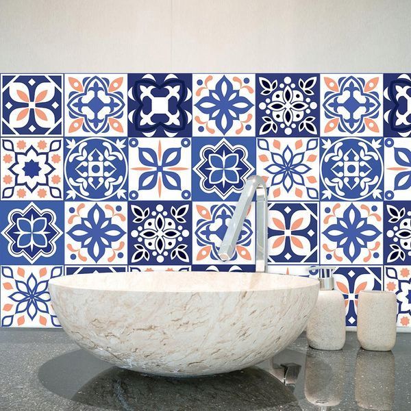 Самоклеящаяся ПВХ плитка 10 шт 20&times;20 см (0,4 м&sup2;) сине-розовая для стен и полов водонепроницаемая 2628 фото