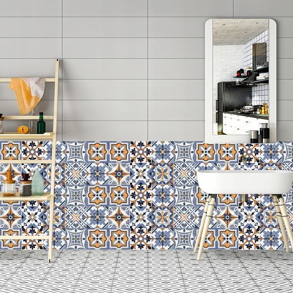 Самоклеящаяся ПВХ плитка 10 шт 20&times;20 см (0,4 м&sup2;) сине-оранжевая для стен и полов водонепроницаемая 2631 фото
