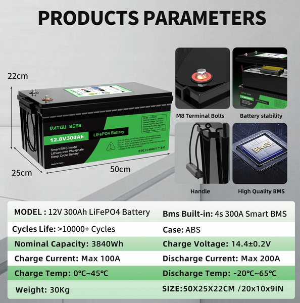 Аккумулятор LiFePO4 DATOU BOSS 12.8V 300Ah 3.84 кВт&middot;ч с BMS 300A 2700 фото