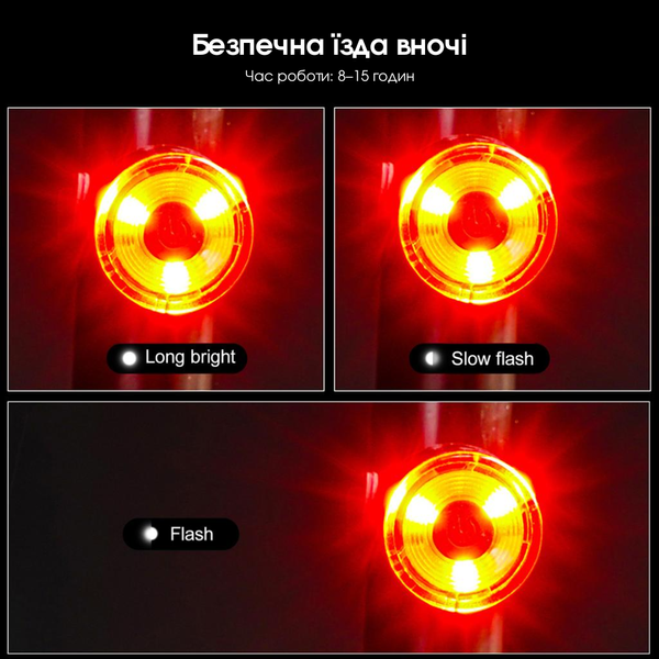Велосипедные фонари передний и задний LED на батарейках комплект (XJ5812) 2823 фото