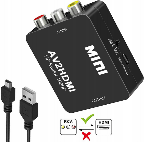 Конвертер AV RCA &rarr; HDMI 1080p AV2HDMI переходник видеосигнала композитный кабель RCA-HDMI с USB питанием Plug & Play 2641 фото