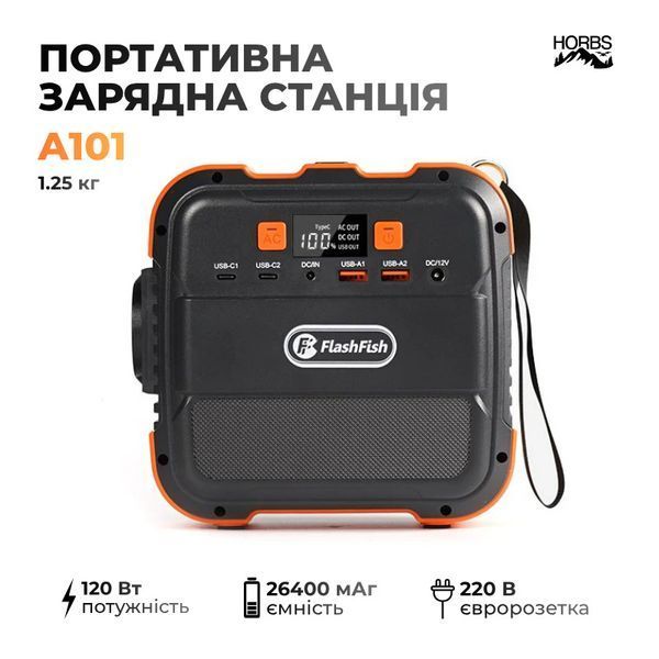Міні-портативна зарядна станція Flashfish A101 120Вт 98Вт&middot;год/26400мАг з розеткою ЄС 2647 фото