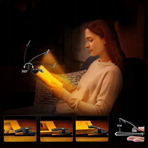 Лампа для читання з гнучкою ніжкою Koanni LED USB 1000 мАг 3 режими світла 2835 фото