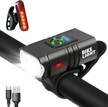 Комплект велосипедных фонарей LED USB передний и задний аккумуляторные водонепроницаемые 2836 фото