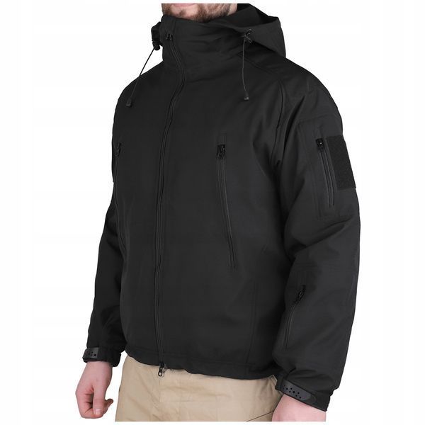 Тактическая куртка Dominator Softshell S черная водонепроницаемая с капюшоном и флисовой подкладкой 2614 фото