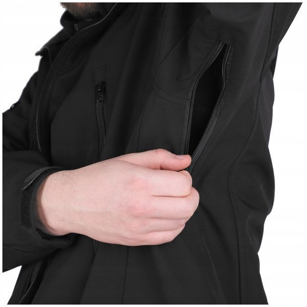 Тактическая куртка Dominator Softshell S черная водонепроницаемая с капюшоном и флисовой подкладкой 2614 фото