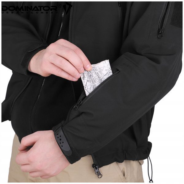 Тактическая куртка Dominator Softshell S черная водонепроницаемая с капюшоном и флисовой подкладкой 2614 фото