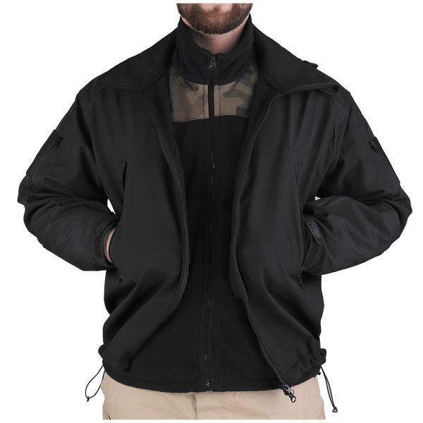 Тактическая куртка Dominator Softshell S черная водонепроницаемая с капюшоном и флисовой подкладкой 2614 фото