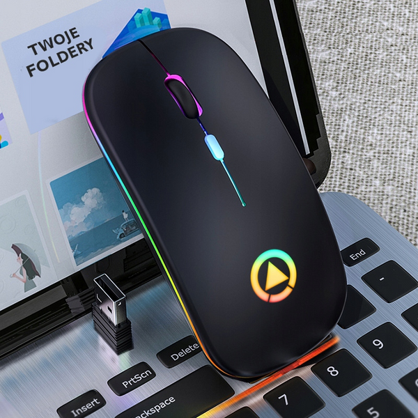Мышь беспроводная SKY черная с RGB аккумулятор USB 2394 фото