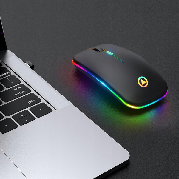 Мышь беспроводная SKY черная с RGB аккумулятор USB 2394 фото