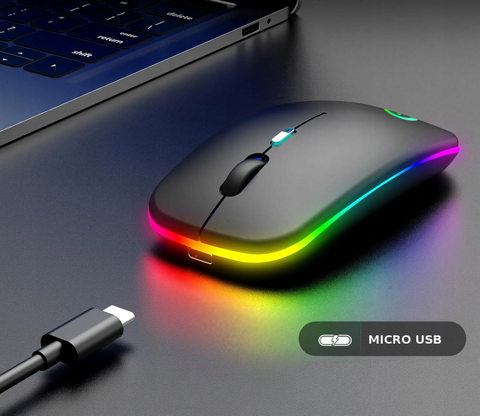 Мышь беспроводная SKY черная с RGB аккумулятор USB 2394 фото