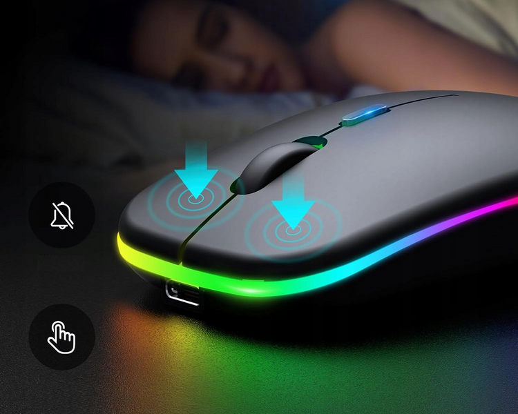 Мышь беспроводная SKY черная с RGB аккумулятор USB 2394 фото