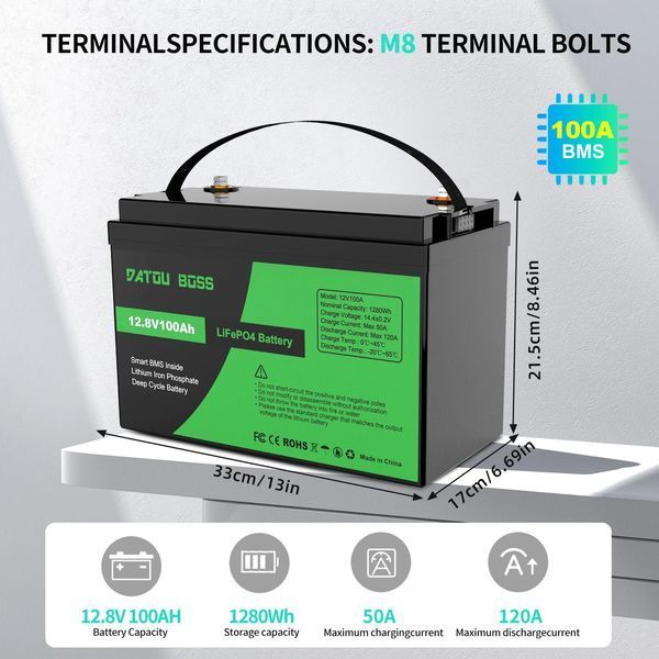 Аккумулятор LiFePO4 DATOU BOSS 12.8V 100Ah 1.28 кВт&middot;ч с BMS 100A 12V100Ah фото