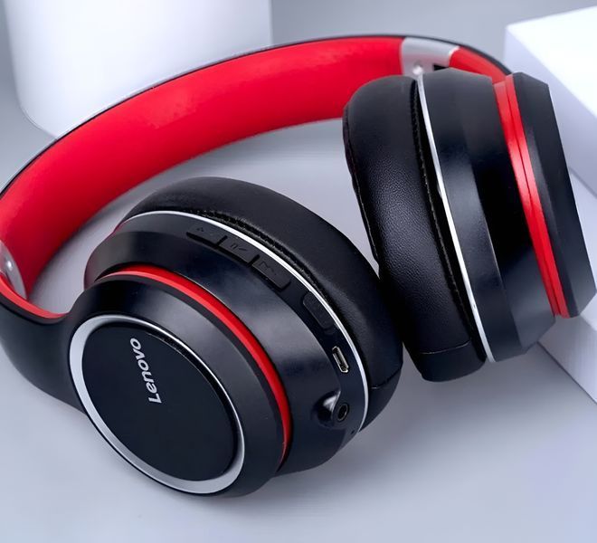 Наушники Lenovo HD200 красно-черные беспроводные с микрофоном Bluetooth для игр с шумоподавлением 2395 фото