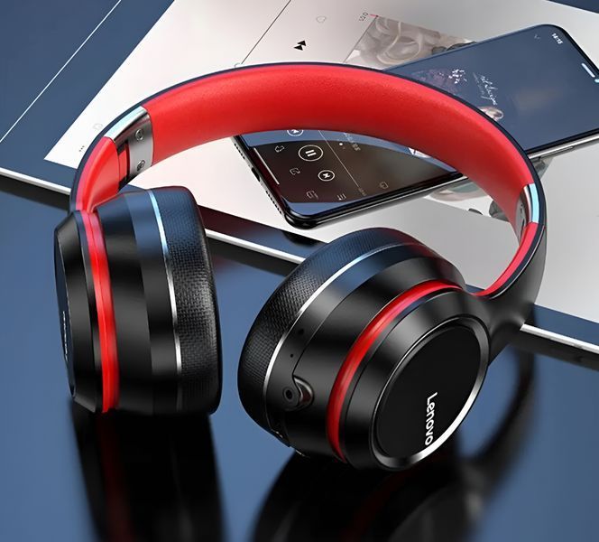 Наушники Lenovo HD200 красно-черные беспроводные с микрофоном Bluetooth для игр с шумоподавлением 2395 фото