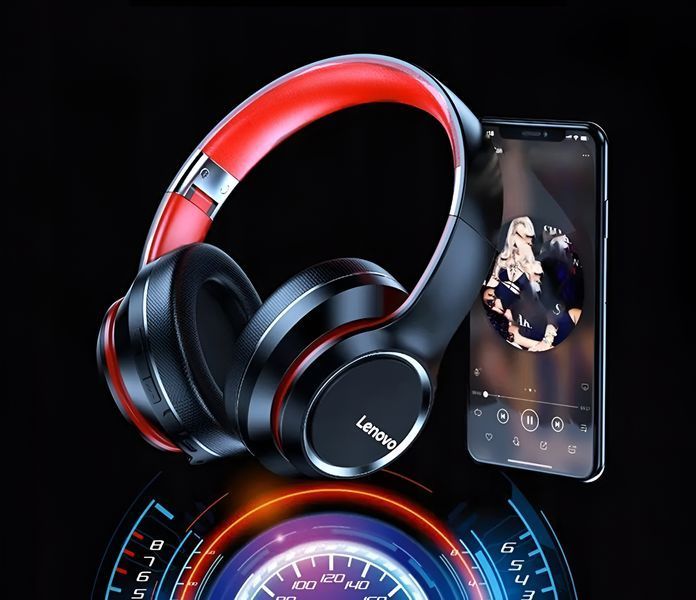 Наушники Lenovo HD200 красно-черные беспроводные с микрофоном Bluetooth для игр с шумоподавлением 2395 фото