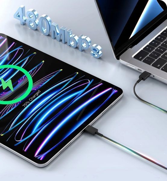 Зарядное устройство Koanni 45W с кабелем USB Type C 2м черный для iPhone MacBook iPad Samsung 2194 фото
