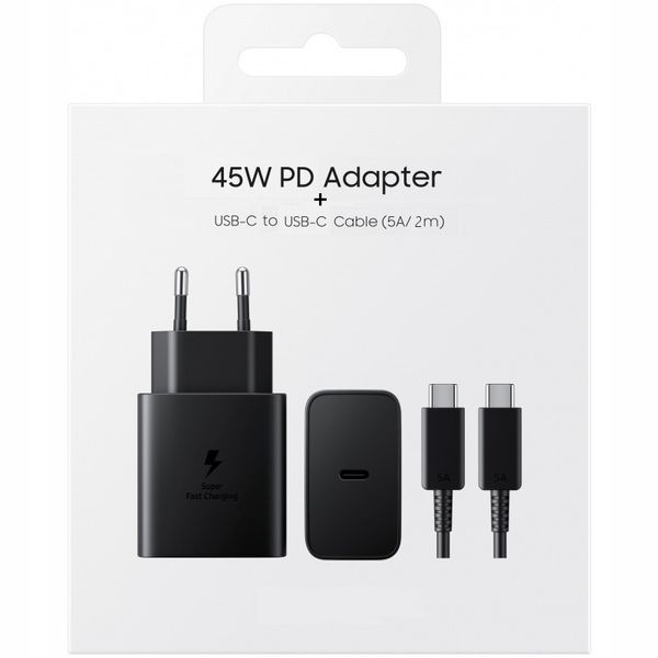 Зарядное устройство Koanni 45W с кабелем USB Type C 2м черный для iPhone MacBook iPad Samsung 2194 фото
