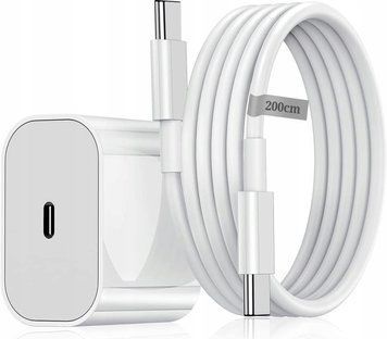 Зарядное устройство Koanni 20W с кабелем USB Type C 2м белый для iPhone MacBook iPad Samsung 2195 фото