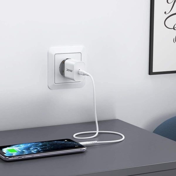 Зарядное устройство Koanni 20W с кабелем USB Type C 2м белый для iPhone MacBook iPad Samsung 2195 фото