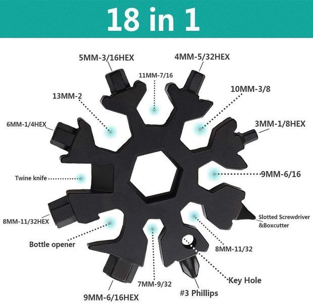 Ключ мультитул Snowflake 18 в 1 нержавіюча сталь універсальний (XJ4322) 2801 фото